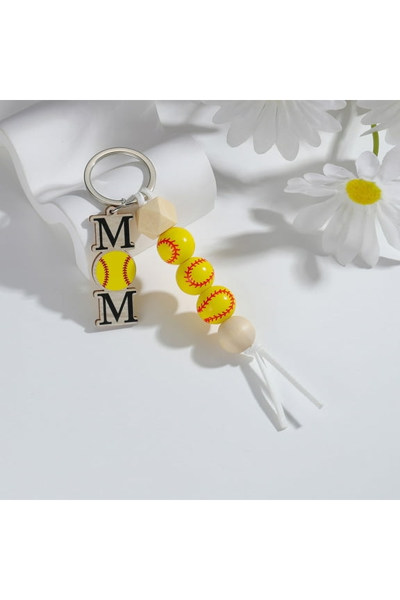5pcs Pack Hand Made Wooden Sports Softball Pendant Keychains