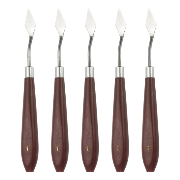 5pcs Palette Knife Painting Tool 1.18" x 0.51" Stainless Steel Art Spatula Pallet knife Scrapers Tools with Plastic Handle for Acrylic Oil Canvas Mixing Spreading, Red/Silver