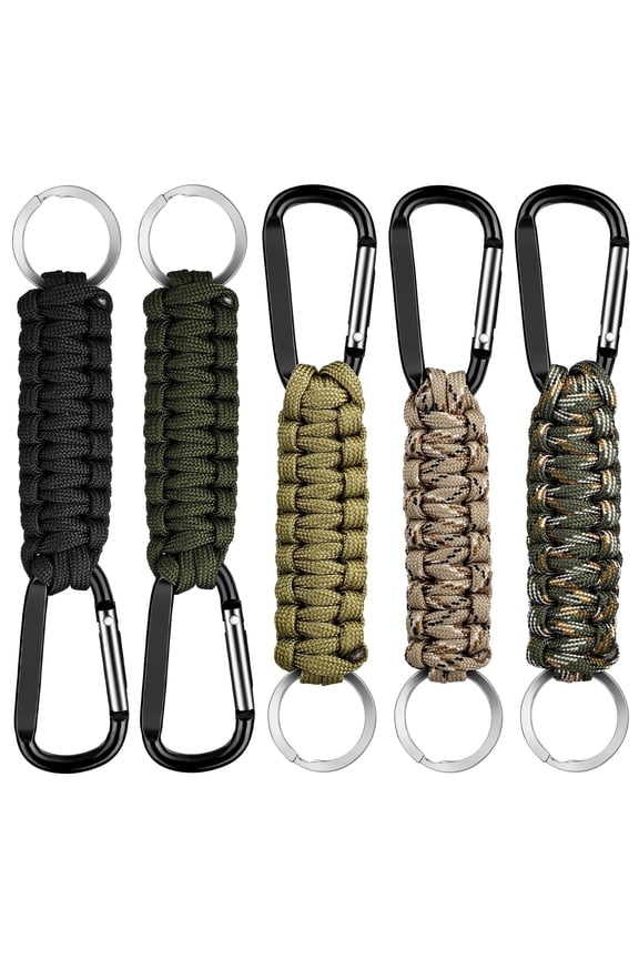 5pcs Paracord Keychain, EEEkit Military Braided Lanyard Ring Hook Clip with Carabiner