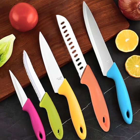 5pcs Paring Knife Set, 12 Inch Colorful Fruit Knives, Ultra Sharp Imported Steel, Rust-Proof & Non-Stick, Silicone Handle, Ideal for Fruits & Vegetables