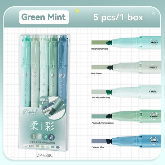 5pcs Pastel Highlighters Colors Dual Tip Fluorescent Hook Pen Colored Mark Pen Cute Markers for Journaling Japanese Stationery