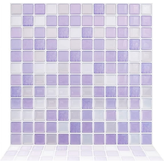 5pcs Peel and Stick Backsplash Purple Square 3D Mosaic Removable Tile Stickers Self Adhesive Tiles Stick-on Vinyl Wall Tiles for Kitchen Bathroom Home Decor 9.3" X 9.3" Covering 3 Sq.ft