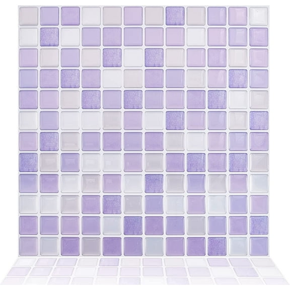 5pcs Peel and Stick Backsplash Purple Square 3D Mosaic Removable Tile Stickers Self Adhesive Tiles Stick-on Vinyl Wall Tiles