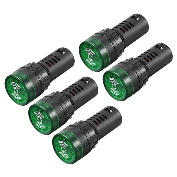 5pcs Pilot Light /DC 12V Panel Indicator Flashing Alarm with Buzzer, Green