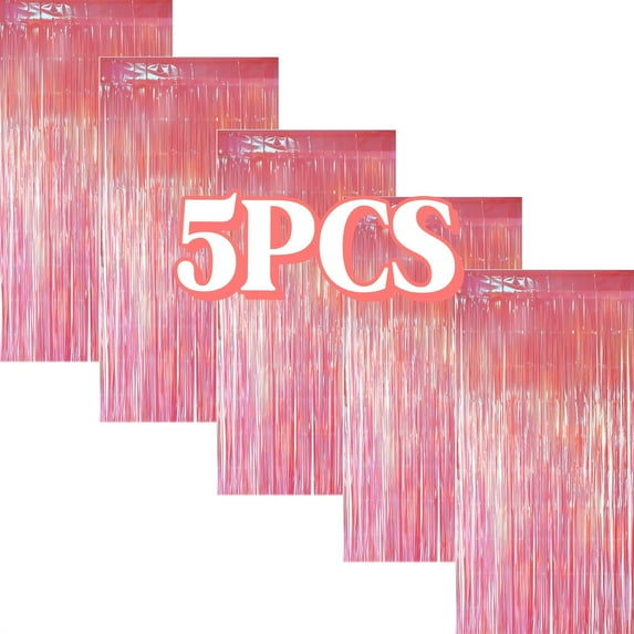 5pcs Pink Iridescent Holographic Foil Fringe Streamers - 39x78 Inch Plastic Door Tinsel for Birthday, Wedding, Bachelorette,Party Decorations Supplies, Celebration Decor