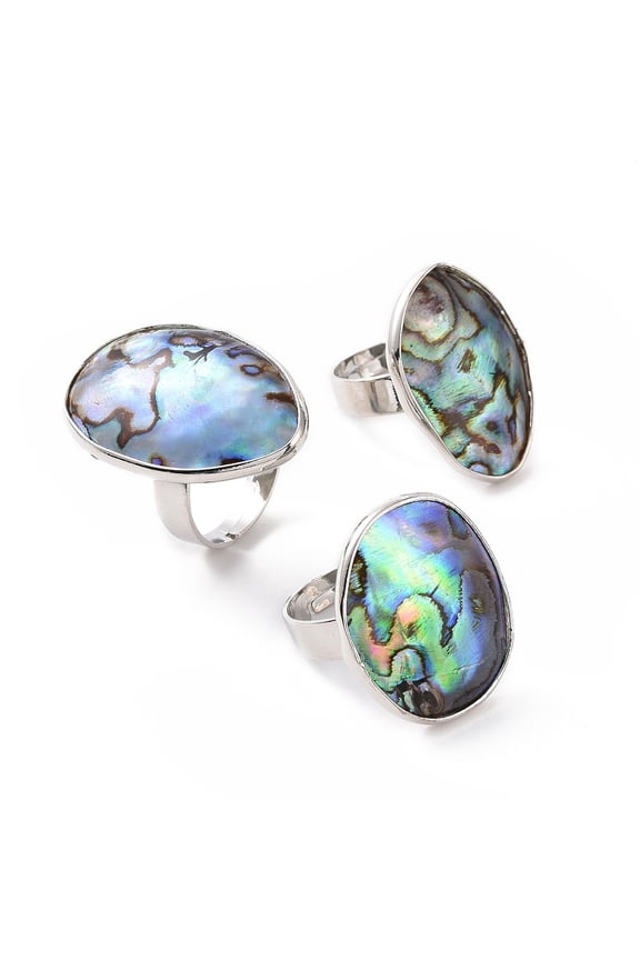 5pcs Platinum Plated Brass Abalone Shell/Paua ShellFinger Rings Shell 17mm