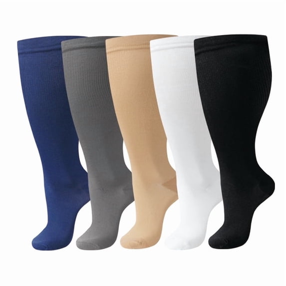 5pcs Plus Size Compression Socks for Women 15-20 mmhg Extra Wide Calf Knee High Support Socks for Circulation,3XL,Style 2