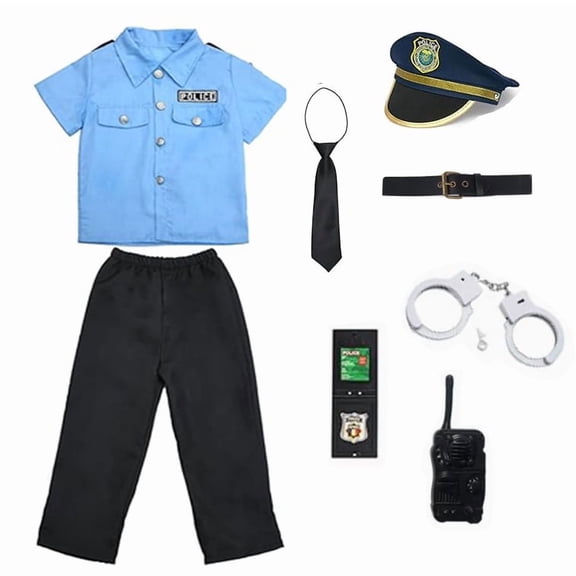 5pcs Police Costume for Kids, Role Play Dress-Up Set for 3 - 10 Years Old-Blue