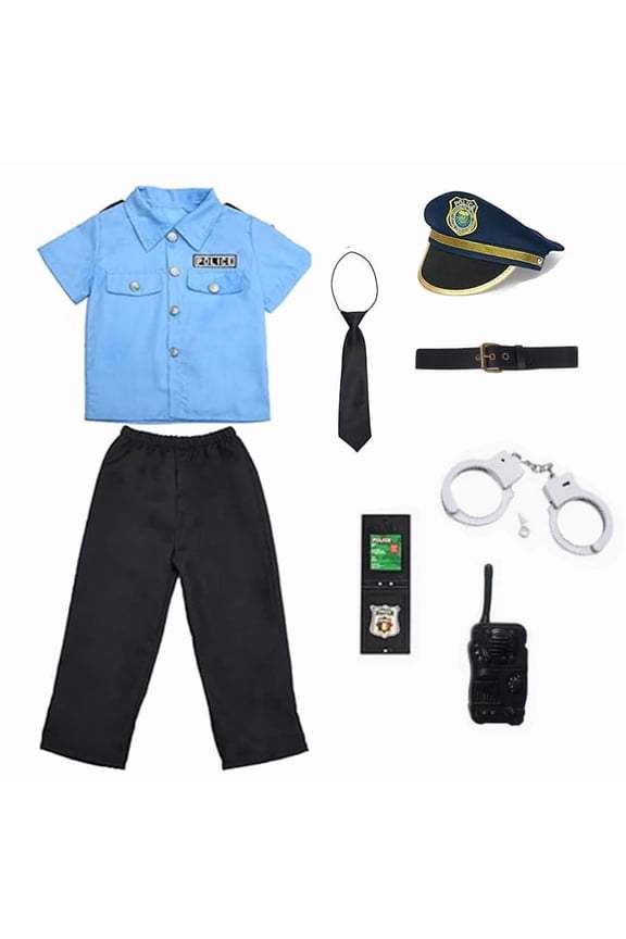 5pcs Police Costume for Kids, Role Play Dress-Up Set for 3 - 10 Years Old-Blue