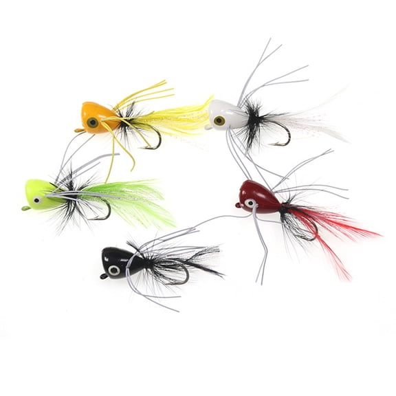 5pcs Popping Fly Baits Artificial Baits Popping Lure with Hook Fly Fishing Fly Popping Lures