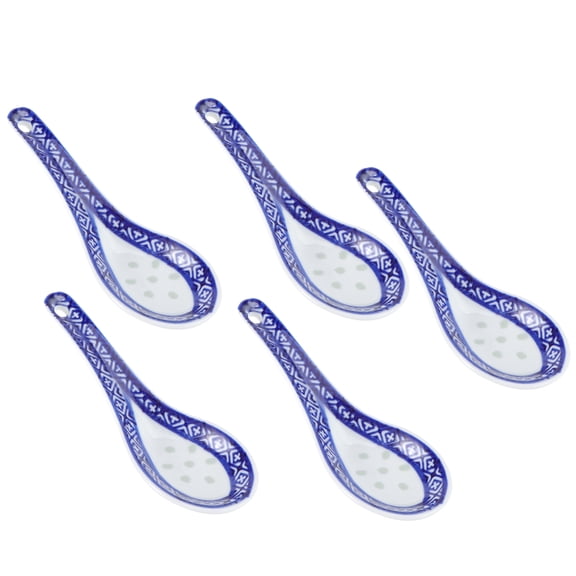 5pcs Practical Ceramic Spoon Multi-function Chinese Style Scoop Porridge Spoon Tableware Soup Spoon for Home Restaurant