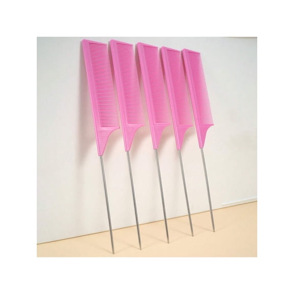 5pcs Professional Point Tail Comb Pin Tail Comb Rat Tail Comb Parting Comb Stainless Steel Tail Comb Anti Static Hair Comb Braiding Combs Fine Too