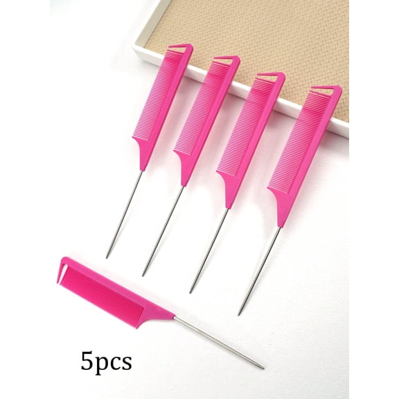 5pcs Professional Point Tail Comb Pin Tail Comb Rat Tail Comb Parting Comb Stainless Steel Tail Comb Anti Static Hair Comb Braiding Combs Fine Too