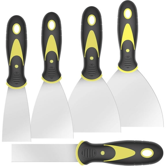 5pcs Putty Scraper Set Stainless Steel Paint Scraper Tool Kit 5 in 1 Spackle Paint Tools Caulk Wallpaper Scraper Paint Removal Tool for Wallpaper Decals Drywall Plaster Scraping(Picture color)