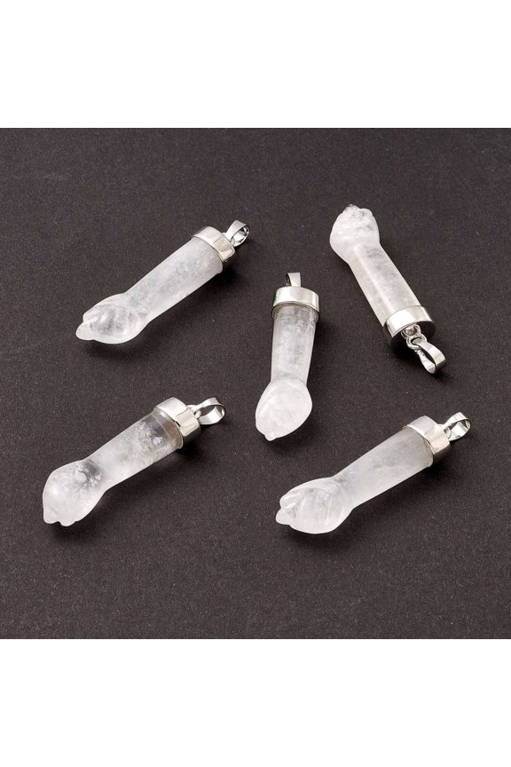 5pcs Quartz Pendants Rock Pendants with Tone Brass Findings Figa Hand Shapes 43~48x12x8.6mm Hole: 8x4.6mm