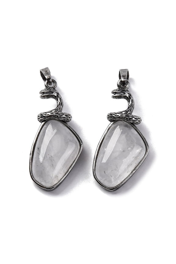 5pcs Quartz Pendants Rock Snake with Rhombus with Rack Plating Silver Tone Brass Findings Lead Free & Cadmium Free 38.5x17.5x12.5mm Hole: 8x5mm