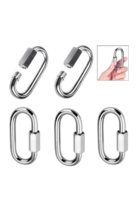 5pcs Quick Link, 304 Stainless Steel D Shape Locking Carabiner Heavy Duty Chain Link Keychain for Outdoor Fence Gate Swings Pet Dog M8