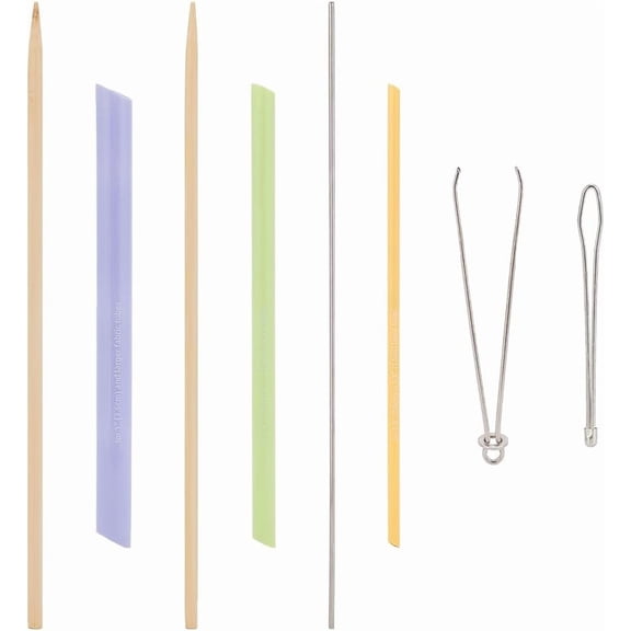 5pcs Quick Turn Fabric Set 2pcs Bodkin Threader Iron Easy Pull Drawstring Threader Self-Locking Tweezer 3pcs Wooden Fabric Tube Turner for DIY Elastics Sewing Elastic Cord Rope Threader Clip