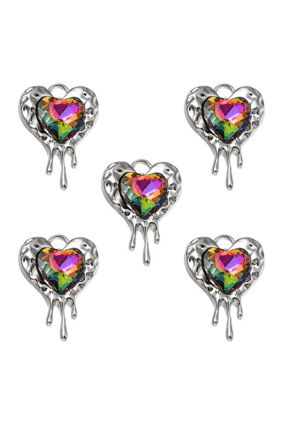 5pcs Rack Plating Alloy Glass Pendants Cadmium Free & Lead Free & Nickle Free Melting Heart 24x17x5mm Hole: 2.5mm