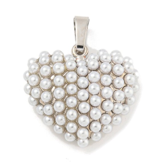 5pcs Rack Plating Brass & Plastic Imitation Pearl Pendants Cadmium Free & Lead Free Long-Lasting Heart 22.5x24x9.5mm Hole: 6x3.5mm