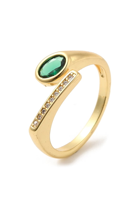 5pcs Rack Plating Brass Adjustable Rings Oval Cubic Zirconia Ring for Women Lead Free & Cadmium Free Real 18K golden Plated Size 7 1/4(17.5mm) 2mm