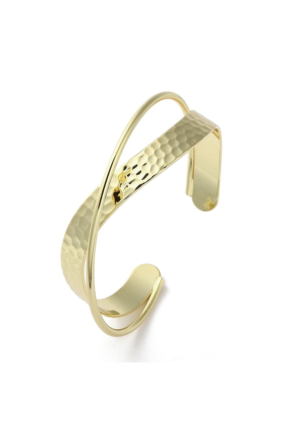 5pcs Rack Plating Brass Criss Cuff Bangles Lead Free & Cadmium Free Real 18K Gold Plated Inner Diameter: 2-1/4 inch(5.8cm)