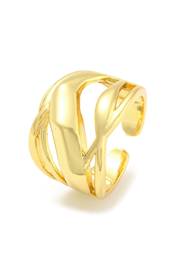 5pcs Rack Plating Brass Hollow Open Cuff Rings Long-Lasting Lead Free & Cadmium Free golden Size 7 1/4(17.5mm)