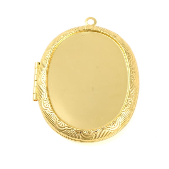 5pcs Rack Plating Brass Locket Pendants Photo Frame for Necklaces Long-Lasting Lead Free & Cadmium Free Oval Golden 52x39x8.5mm Hole: 2.5mm Inner Diameter: 34x25mm