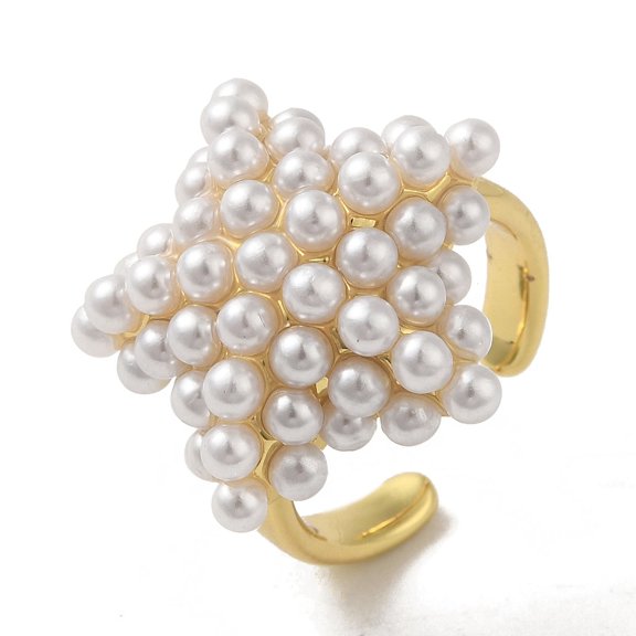 5pcs Rack Plating Brass Micro Pave Pearl Rings Lead Free & Cadmium Free Long-Lasting Plated Star Adjustable