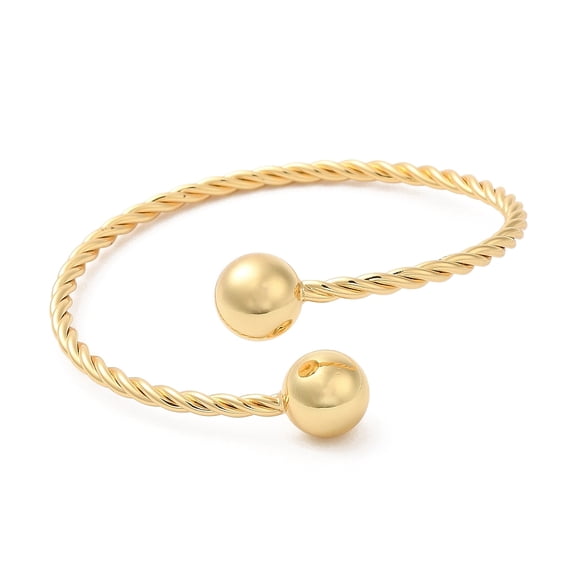 5pcs Rack Plating Brass Twist Rope Cuff Bangle with Round Beaded Cadmium Free & Lead Free Real 18K golden Plated Inner Diameter: 2-1/2 inch(6.2cm)