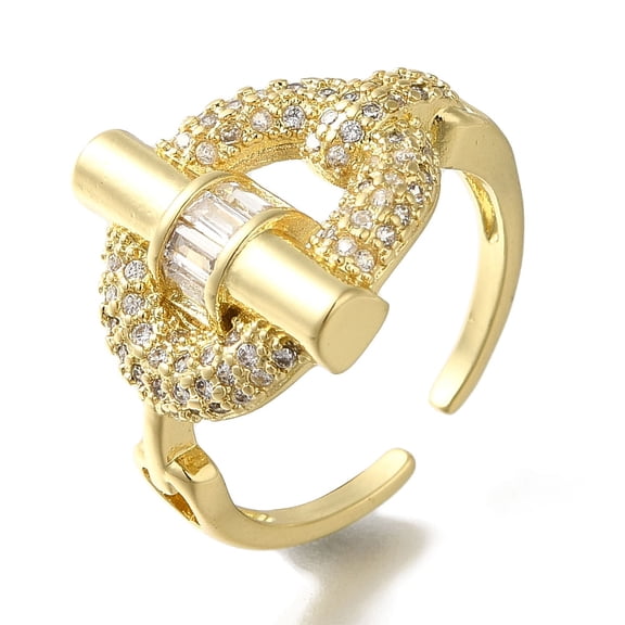 5pcs Rack Plating Oval with Bar Brass Clear Cubic Zirconia Open Cuff Rings Cadmium Free & Lead Free Long-Lasting for Women golden 15mm