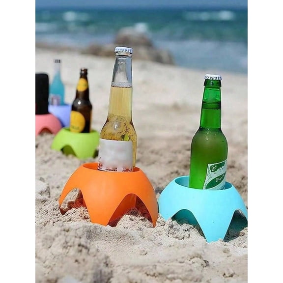 5pcs Random Color Beach Cup Holder - Sand Coaster Drink Holder with Spike, Portable Phone Stand for Beach, Pool, Camping, and Summer Vacation Essentials