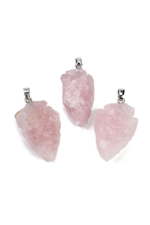 5pcs Raw Rough Natural Rose Quartz Pendants Arrow Head Charms with Stainless Steel Snap on Bails Stainless Steel color 31~39.5x19~25x8~14.5mm Hole: 2.5x3.5mm