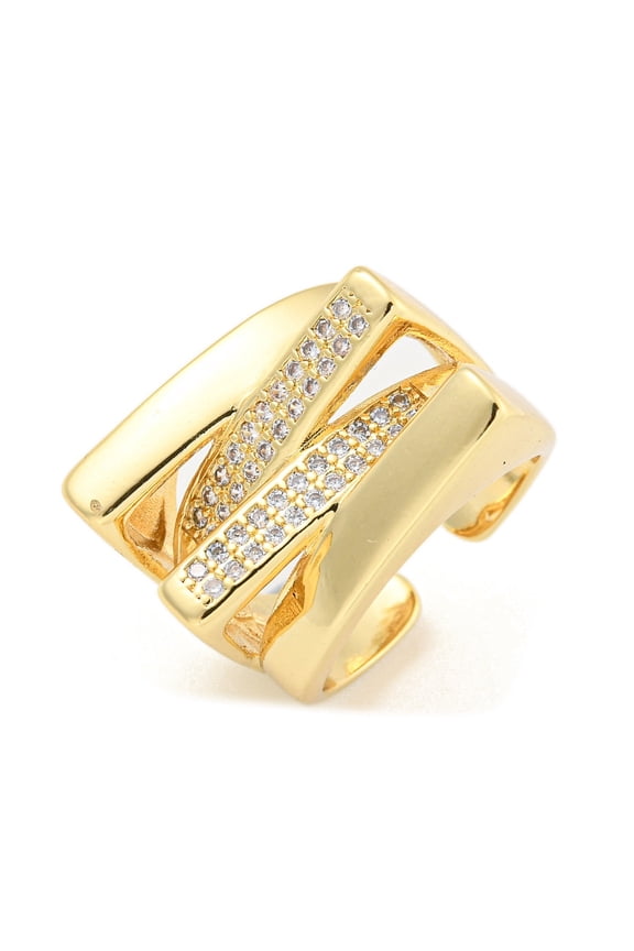 5pcs Rectangle Clear Cubic Zirconia Open Cuff Ring Brass Wide Finger Rings for Women Cadmium Free & Lead Free Real 18K Gold Plated 17.5mm