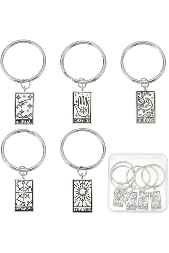 5pcs Rectangle Tarot Card Keychain Set - Silver Modern Women's DIY Keychain with Tarot Card Design