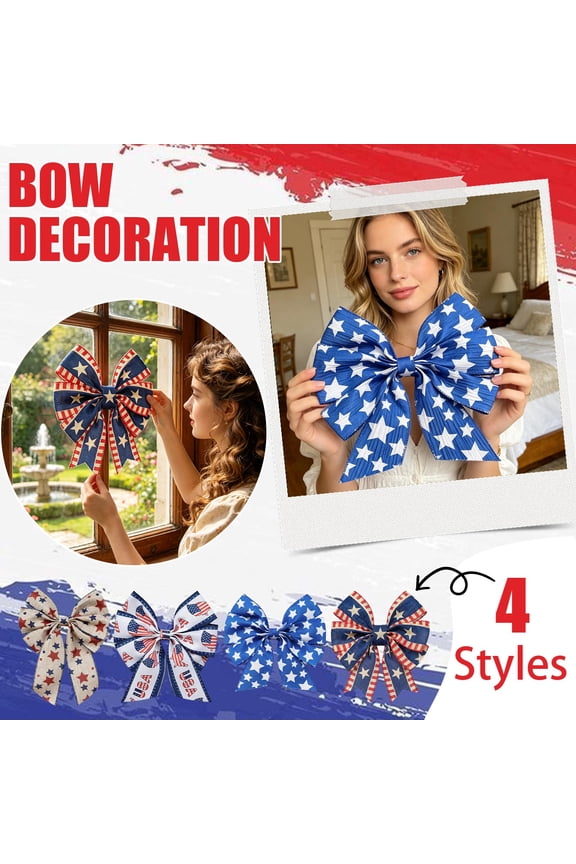 5pcs Red White Blue Star Bow Hair Accessories for Kids Independence Day Party Decorations Polyester Hair Bows for 4th of July Celebration and Festival Events