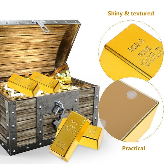 5pcs Replica Plastic Fake Gold Bar Brick Bullion for Novelty Gift Joke Decorative Prop Movie Prop Stage Pirate Party Favors Supplies Treasure Hunt Game Bullion Halloween (6.5 in)