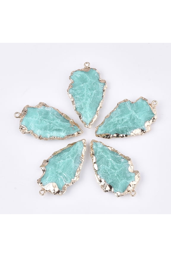 5pcs Resin Pendants Pointed Pendants with Iron Findings Arrowhead Golden Dark Turquoise 44~46x25~26x9~11mm Hole: 1.8mm