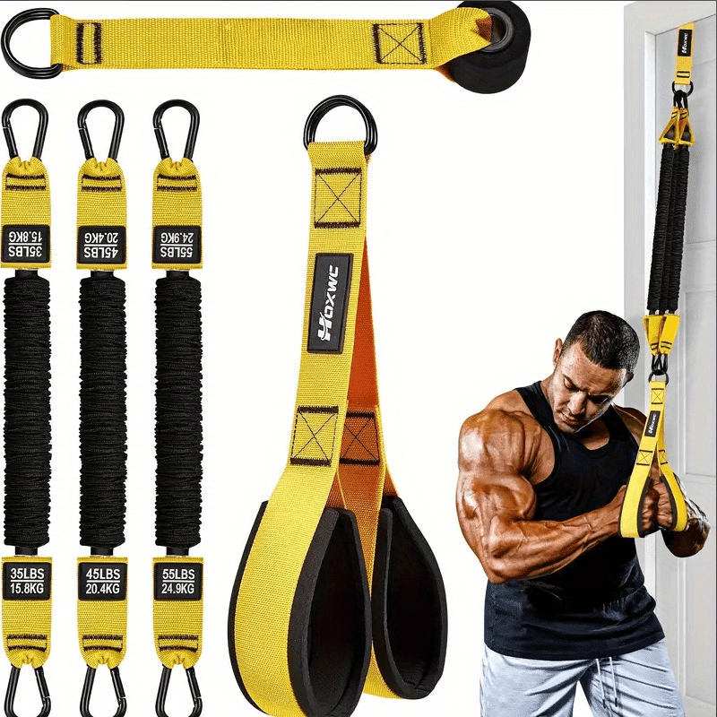5pcs Resistance Bands with Handles, Exercise Bands with Door Anchor for Working Out, Home Gym Workout Equipment for Push Downs, Tricep, Biceps, Arms, Back, Chest, Abs, Shoulder Training