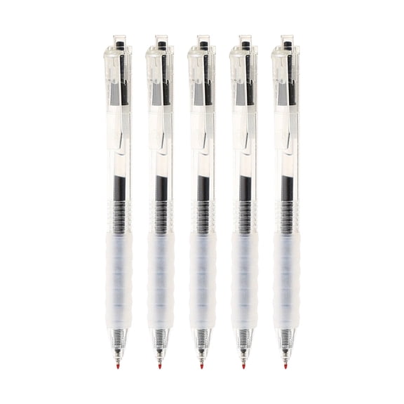 5pcs Retractable Black Ink Gel Pens, 0.5mm Fine Point, Transparent Writing Pen for Office Business Home Use and Classroom Gift