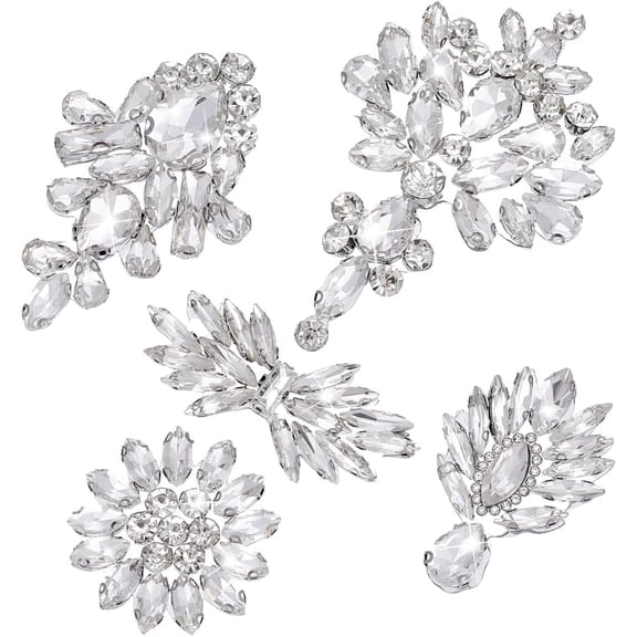 5pcs Rhinestone Applique Patches for Clothes Felt Flower Bowknot Iron On Embroideries Transparent Trim