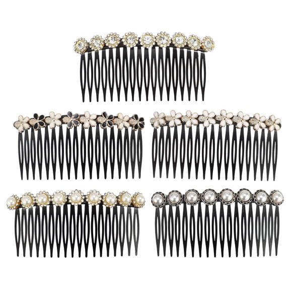 5pcs Rhinestone Side Hair Comb 18 Wide Teeth Side Combs Faux Pearl Side Hair Comb for Women Black White