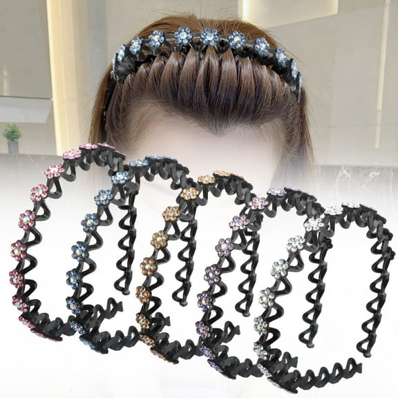 5pcs Rhinestone Wavy Headbands, DISEN No Slip Crystal Hair Bands, Comb Hairbands with Elastic Teeth, Glitter Sparkly Hair Hoops, Hair Accessories for Women Girls