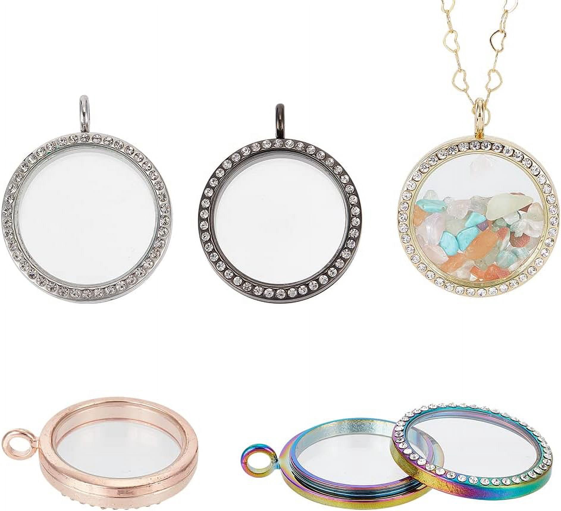 Charm Memory Key Ring 5pcs Rhinestone oto Frame Charm 5 Colors 35mm Round Double-Sided ...