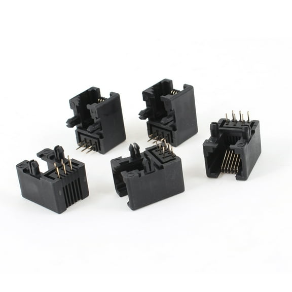 5pcs Right Angle RJ12 6P6C 6 Round Pin Network Ethernet PCB Jacks Socket Black