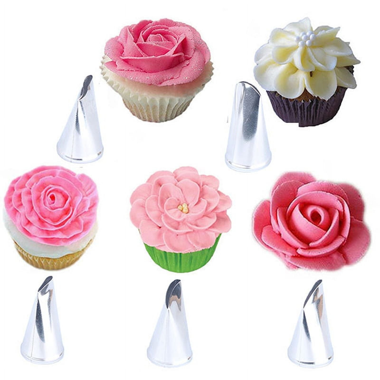 5pcs Rose Petal Metal Cream Tips Cake Decorating Tool Icing Piping - Main Image