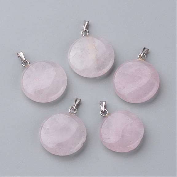 5pcs Rose Quartz Pendants Flat Round 24x20~20.5x5~5.5mm Hole: 2.5x5.5mm