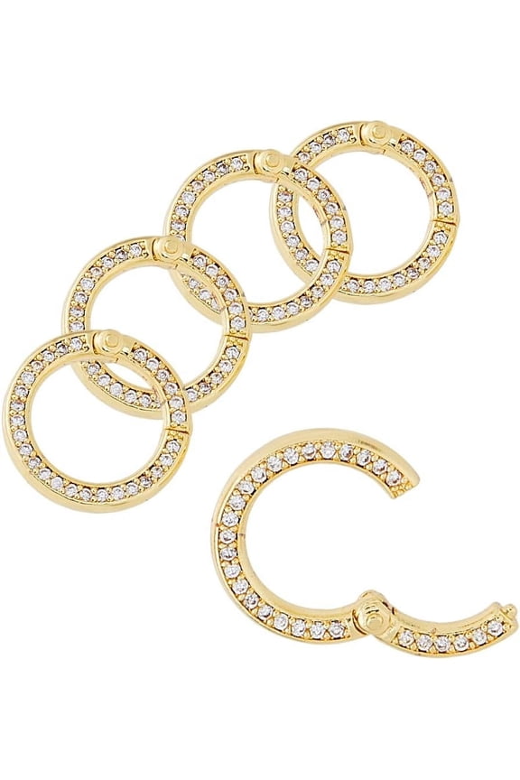 5pcs Round Carabiner Snap Clip Buckle 18K Gold Plated Keychain Buckle Gate Rings 15.5mm Metal Rhinestone Spring O Rings for DIY Women Handbag Purse Strap Jewelery Making Clear DIY