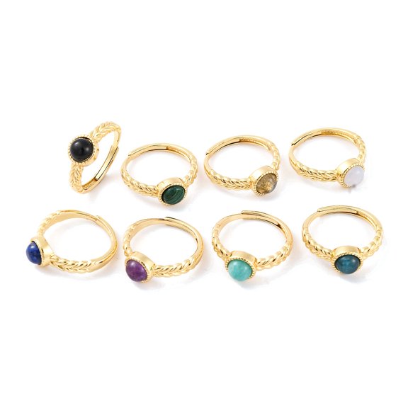 5pcs Round Mixed Stone Adjustable Rings Brass Ring for Women Long-Lasting Lead Free & Cadmium Free Golden Inner Diameter: 18mm