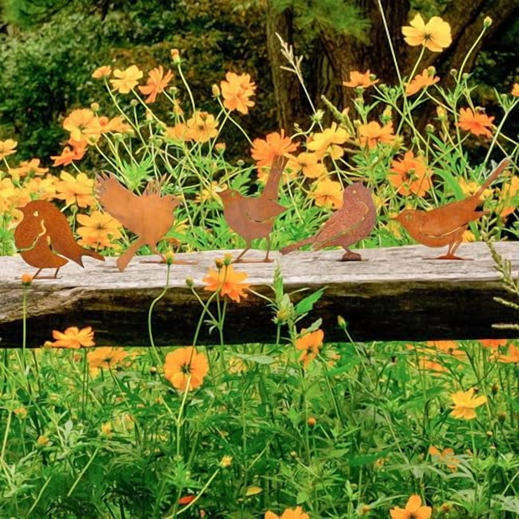 5pcs Rustic Metal Birds for Fence Decorations, Rusty Flying Bird ...